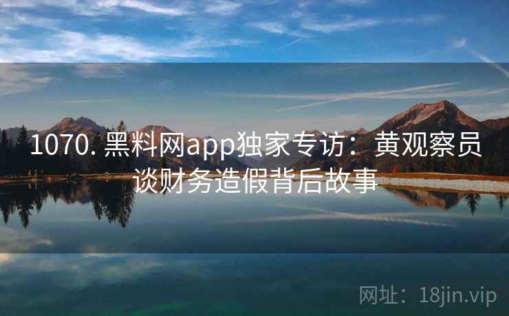 1070. 黑料网app独家专访：黄观察员谈财务造假背后故事